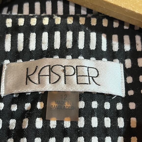 Kasper Blazer Jacket Womens 12 Black White Geometric‎ Open Front Business Career - Picture 5 of 9